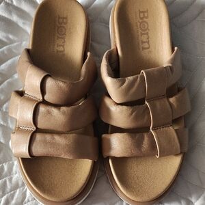 Born Light Brown Leather Slide Sandals